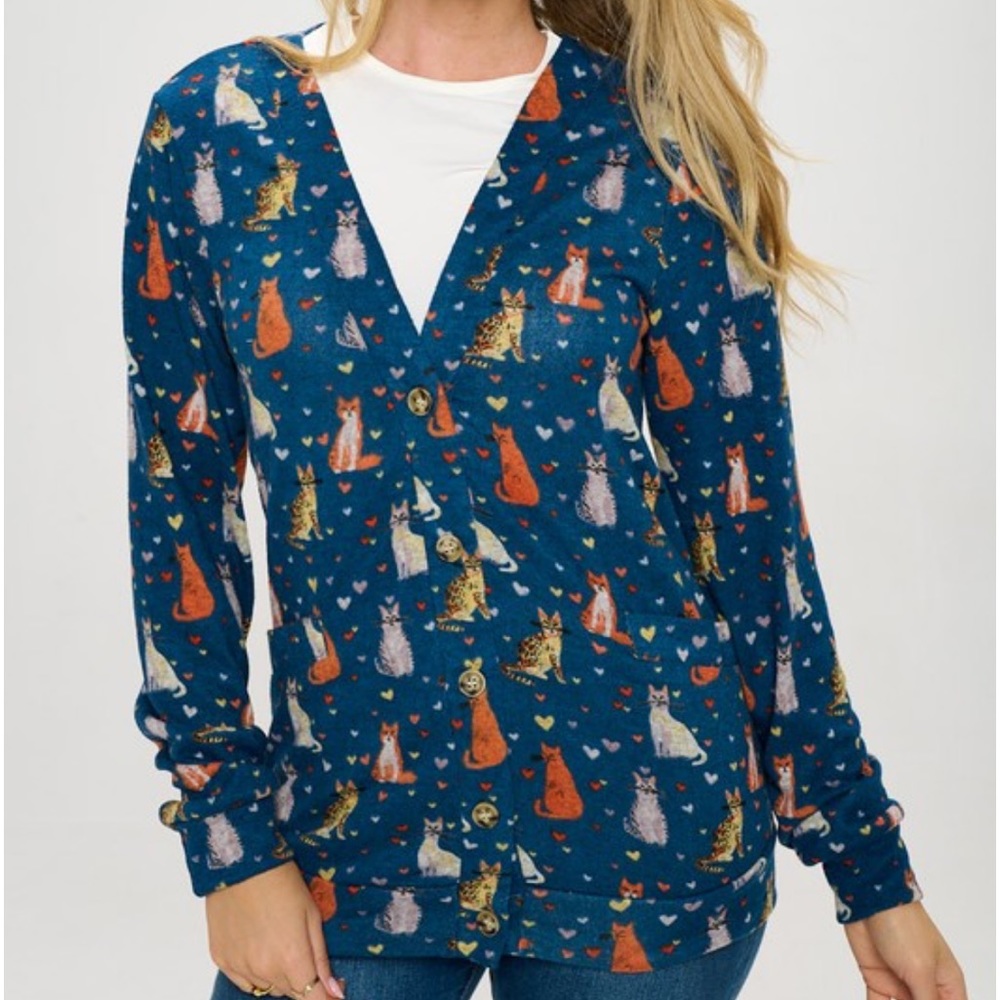 Knit Cats and Hearts Cardigan